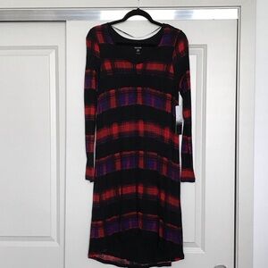 Kensie Red and Purple Plaid Long Sleeve Dress NWT